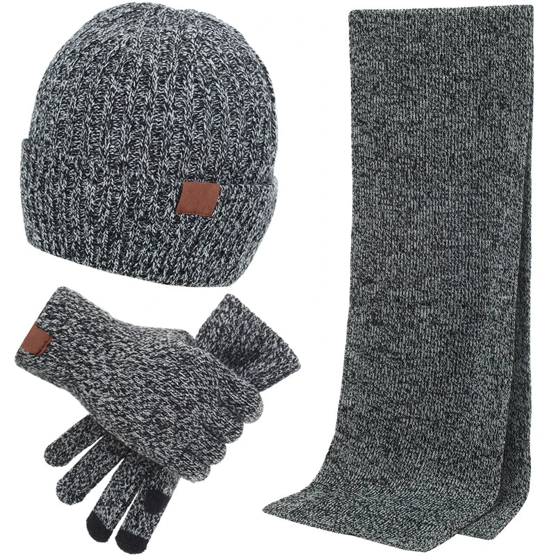 Hot Sale Style Men's Winter Warm Wool Hat Scarf Gloves Three Piece Set