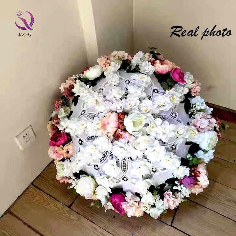 European Style Flower Umbrellas New Wedding Props Decorative Lace Umbrella for Wedding Stage Walkway Decoration