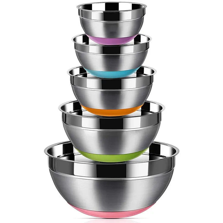 Non Slip Colorful Silicone Bottom Nesting Storage Stainless Steel Mixing Bowls for Serving