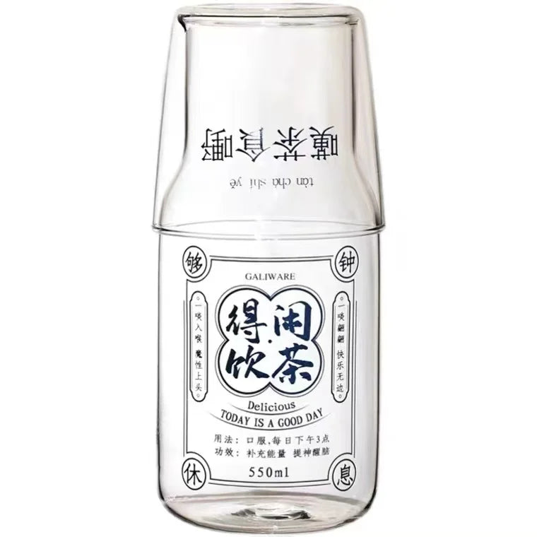 Logo Design Custom Small Capacity Borosilicate Glass Milk Tea Water Bottle With Cup Cap Lid for One Person