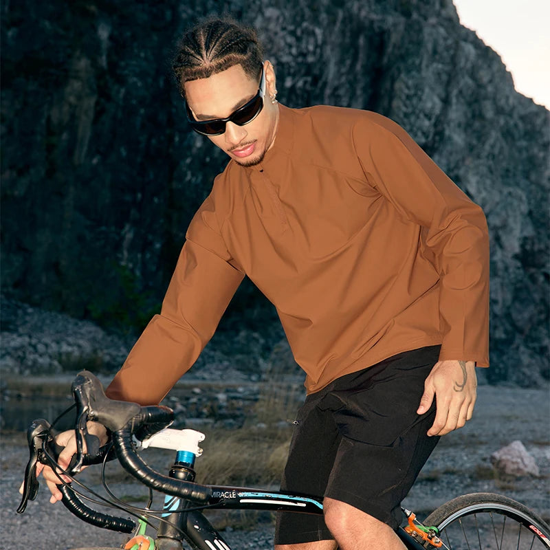 QUICKSHOW Activewear Cooling Zipper Breathable Fabric T-shirt Cooling Sports Long Sleeve Mens Cycling Jersey