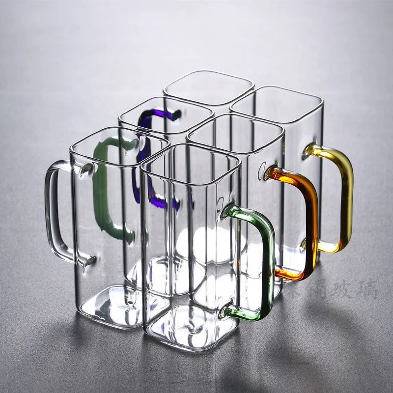 380ml Square Glass Mug Breakfast Milk Coffee Cup Microwave Safe Transparent Party Beer Mug Coffee Mug Drinkware Glass