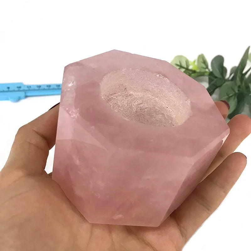 DIY Chinese Factory Healing Crystals Rose Quartz Candle Holder Stones Crystal