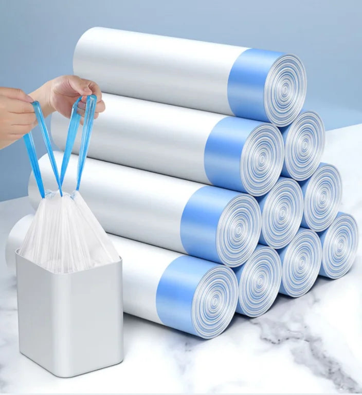 HDPE Plastic Drawstring Trash Garbage Bags with Rope Household Use Industrial Grade