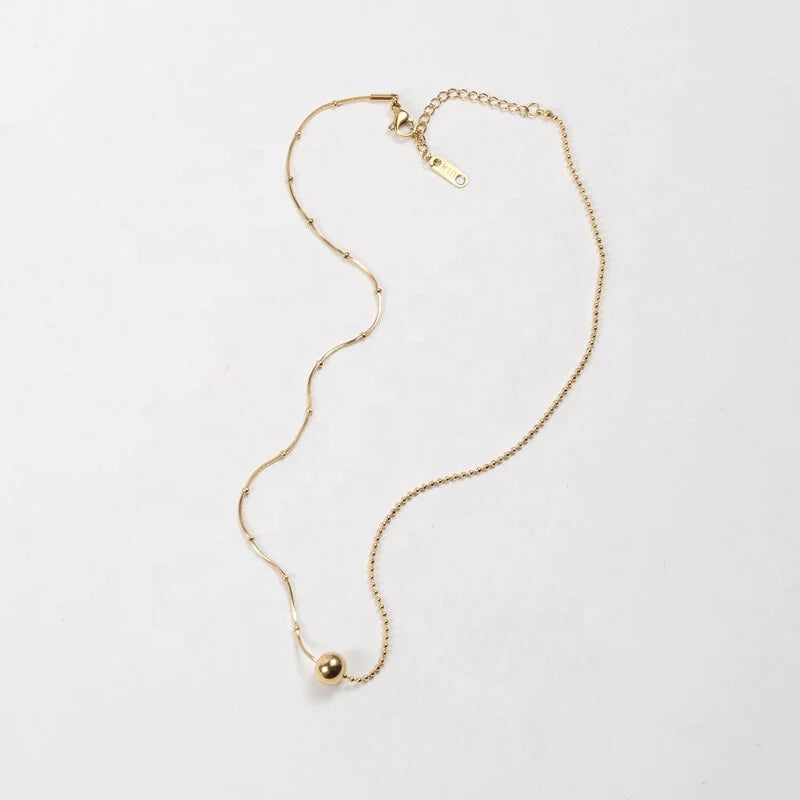 Women Cute Stainless Steel Round Ball Chain Necklace with Round Ball Pendant