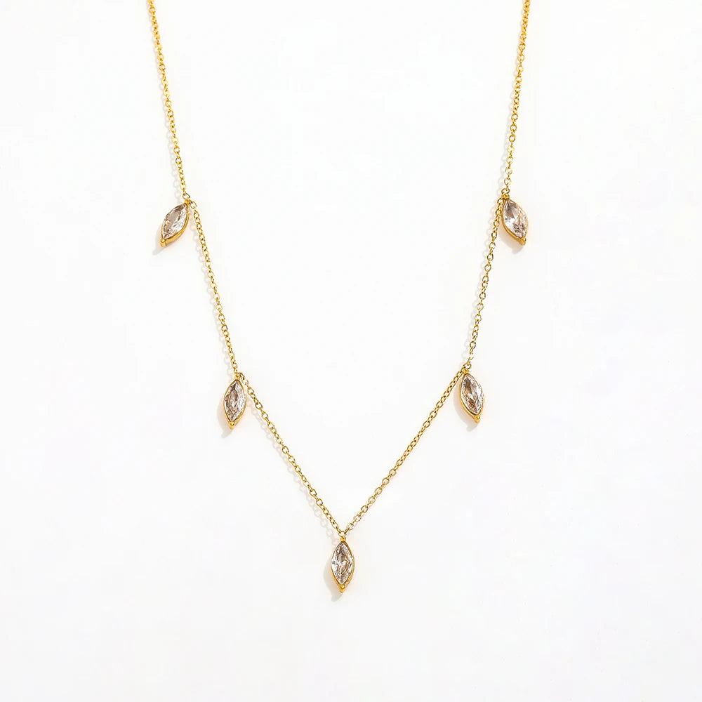 Joolim Jewelry 18K Gold Plated Purple Clear Oval Zircon Eye Pendant Choker Necklace Stainless Steel Jewelry Wholesale