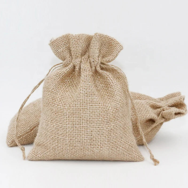 Custom Personalized Reusable Jute Drawstring Bag Packaging Burlap Bags with Drawstring Small Hemp Pouch for Promotion Gift