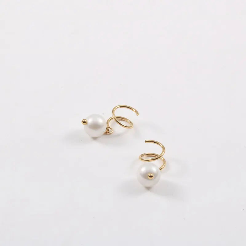 JOOLIM Jewelry PVD 18K Gold Plated Fresh Water Pearl Dangle Spiral Earring Stainless Steel Jewelry Trendy Jewelry