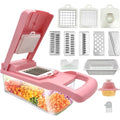 Pink Vegetable Chopper Onion Chopper - 15 in 1 Multi-Functional Mandoline Slicer Veggie Fruit Dicer Cutter with Colander Basket