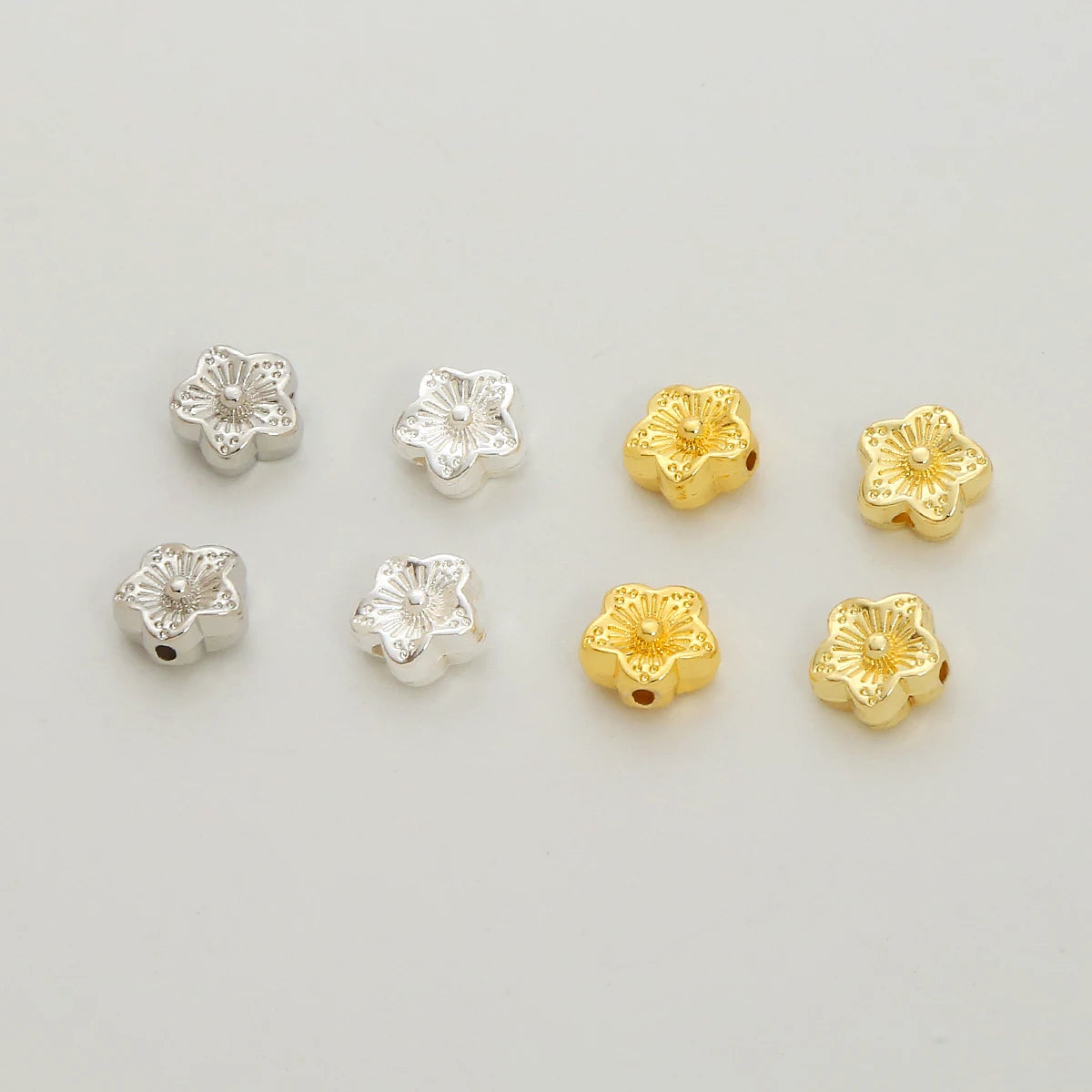 Silver Plated Peach Blossom Through Hole Beading for Diy Jewelry Accessories Two Side Pattern Shaped Spacer Bead