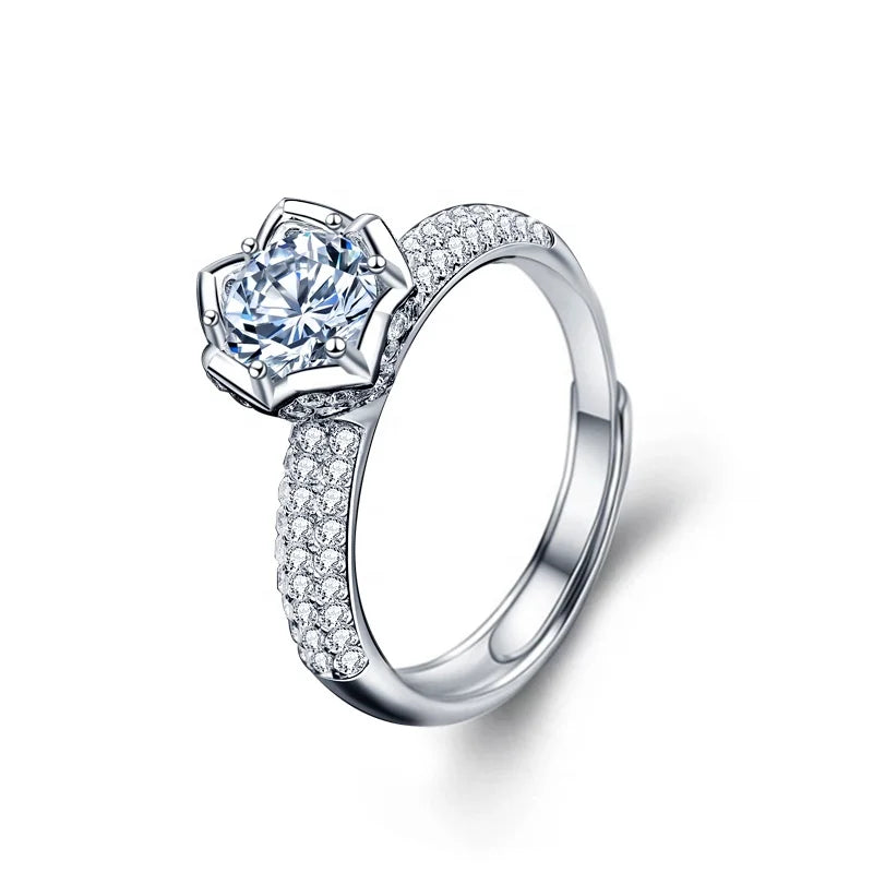 1carat Crushed Ice Fashion Luxury Engagement 925 Sterling Silver Rings Jewelry Women Wedding Diamond Moissanite Ring