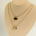 Fashion Jewelry Waterproof Square Pendant with Opal Necklace for Women 18K Plated Stainless Steel Jewelry Gift