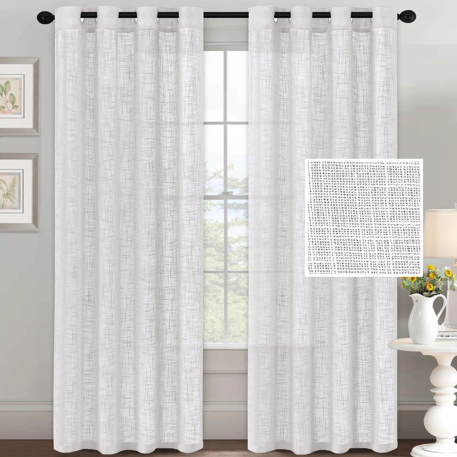 JA Linen Modern Woven Sheer Curtains Grommets Light Filtering Privacy Window Treatments Home Hotel Living Bedroom Includes Cafe