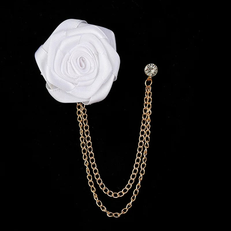 Rose Flower Men's Chain Brooch Festive Red Flower Tassel Suit Accessories INS Style