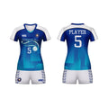 Custom Adult Volleyball Uniform Set with Printed Designs Color Blue 100% Polyester Quick-drying Unisex