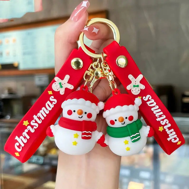 Cute Kawaii Plastic Key Chains for Girls Bag Pendant Charm Cartoon 3D Christmas Santa Snowman Tree Deer Christmas Gift Keychain