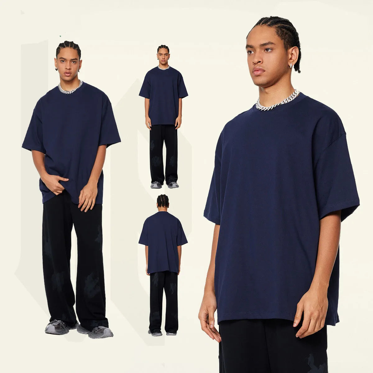 Custom Men's Oversize T-Shirt Design 100% Cotton Narrow Neckline Plus Size Edge Grading Plain Drop Shoulder Moisture Absorption