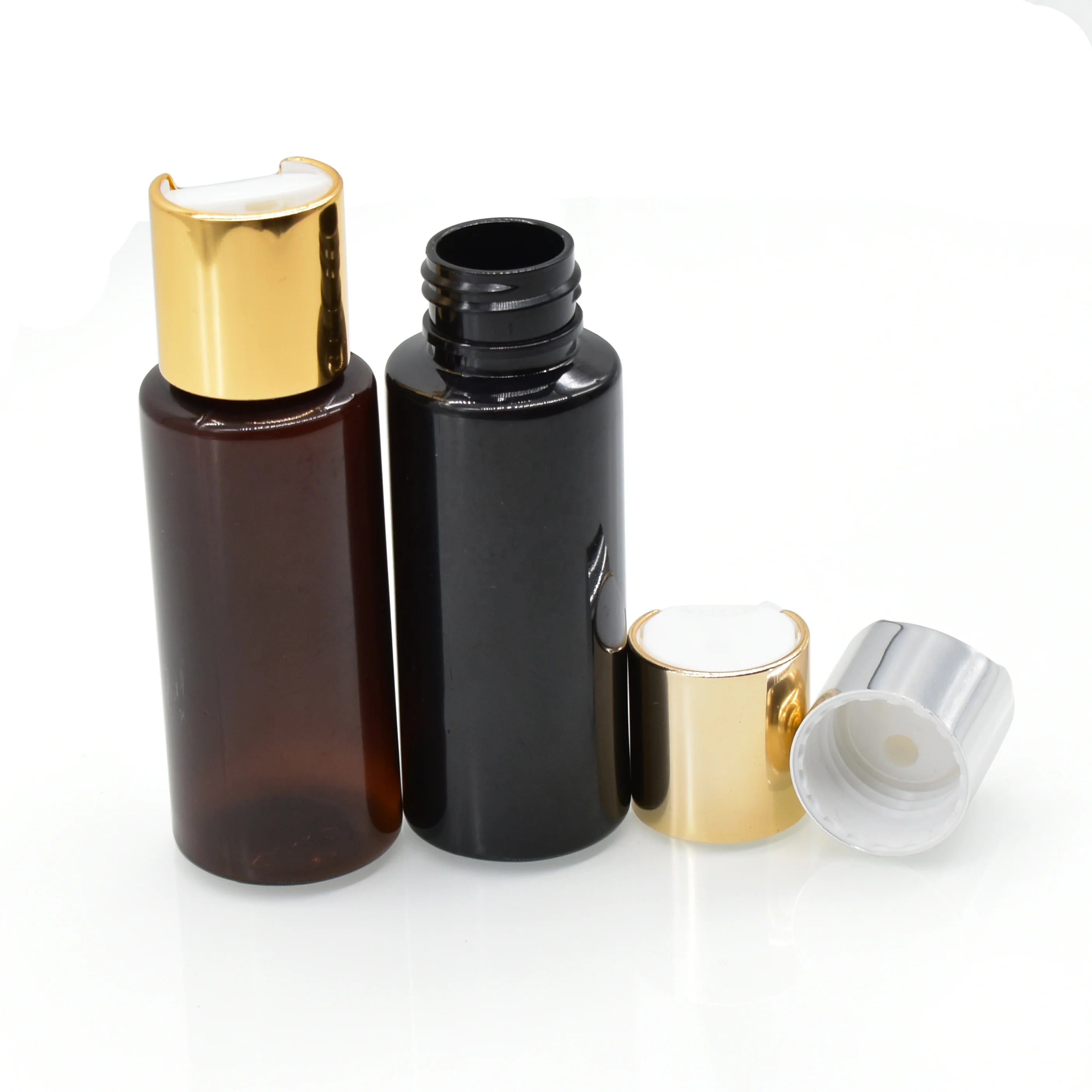 Portable Plastic Body Cream Bottle 100ml 150ml 200ml  Flat Shoulder Black Cylinder Plastic PET Bottle