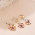 Heart-Shaped Jewelry Conjunto Cubic Zirconia 18kt Plated Joyeria Hollow Pendant Long Dangle Earring and Necklace Sets