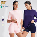 Sanding Ropa Deportiva Outdoor Yoga Loose Shorts Sleeve t Shirts Gym Fitness Shorts Leggings Yoga Sets for Women
