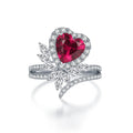 Custom Luxury Heart Ring Cubic Zirconia Eternity Promise Ring Women Jewelry Ruby Red Gemstone Crystal 925 Sterling Silver Ring