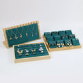 Green Jewelry Display Stand for Shop Table Microfiber Wood Bamboo Earring Rings Necklace Display Tray