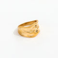 High End 18K Plain Gold Irregular Hammered Grain Band Rings Stainless Steel Trendy Simple Gold Plated Jewelry