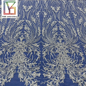 French White Bridal Tulle Beaded Sequin Lace Fabric Luxury Wedding Dress Heavy Embroidery With Beads Mesh Lace Fabric for Women