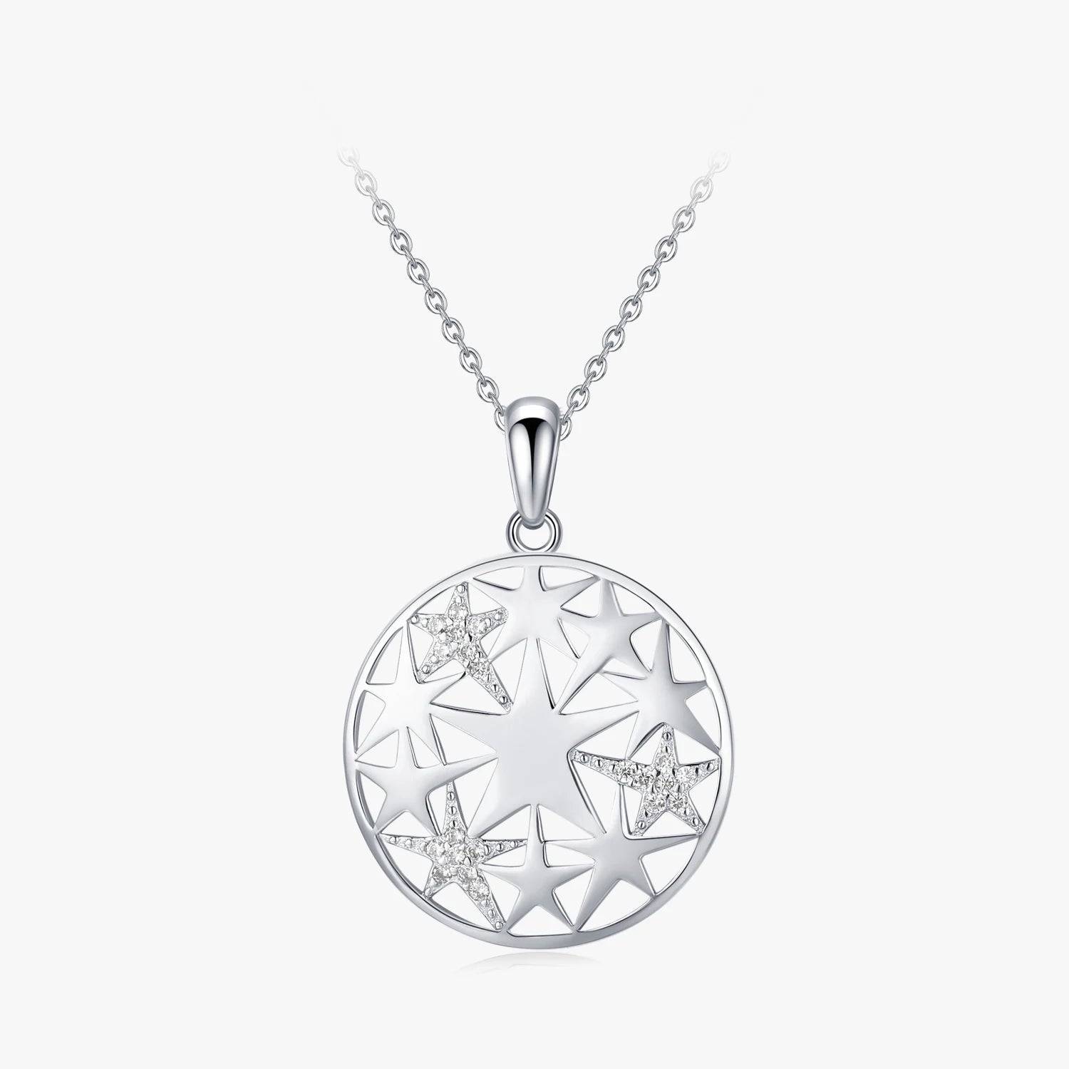 Ailmay 100% 925 Sterling Silver Cubic Zirconia Fashion Star Pendant Necklace for Women Girls Anti-allergy Fine Jewelry Gifts
