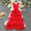 Summer Women's Premium Feeling Polka Dot Sleeveless Summer Waisted Casual Cake Dress