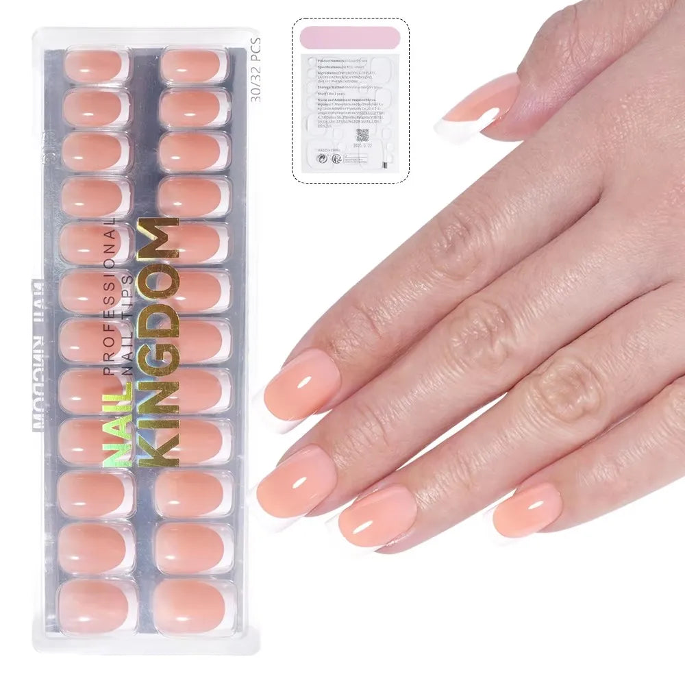 32pcs Private Label French Press on Nails Soft Gel X Nail Tips Full Cover Nude Pink Nail Square Pattern False Tips