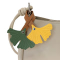 Handcrafted Ginkgo&green Leaf Leather Charm Leather Bag Charm Handbag Purse Charm Unique Leather Accessory Gift Ginkgo Keychain