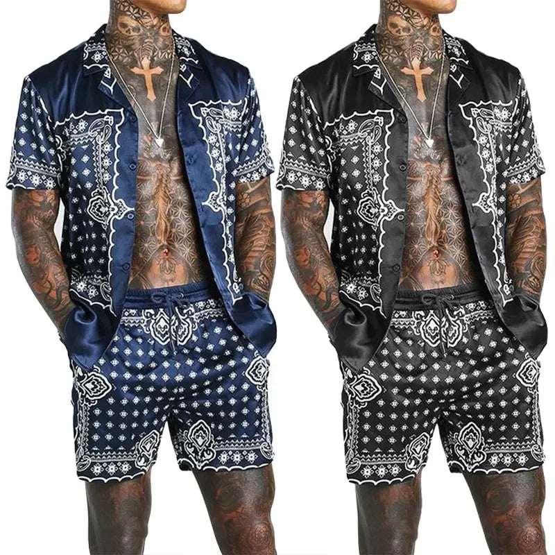Summer Holiday Men's Clothes Sets Man Print t Shirt Casual Loose Short Sleeve Shorts Two Piece Men Set Hawaiian Beach Shirts