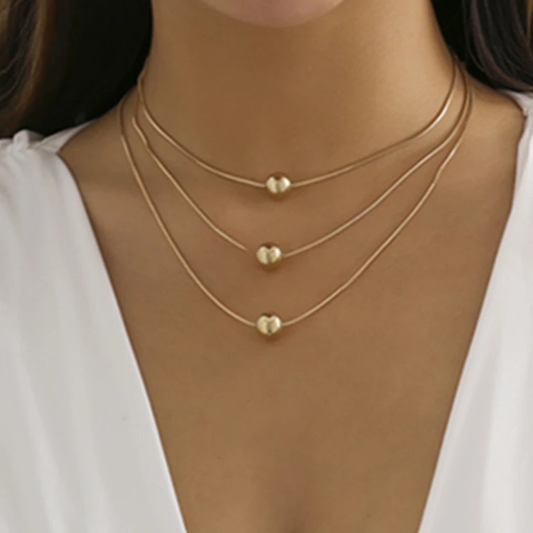 DN-26 Wholesale Fashion Simple Jewelry for Women Multi 3 Layers Alloy Pearl Pendant Necklace