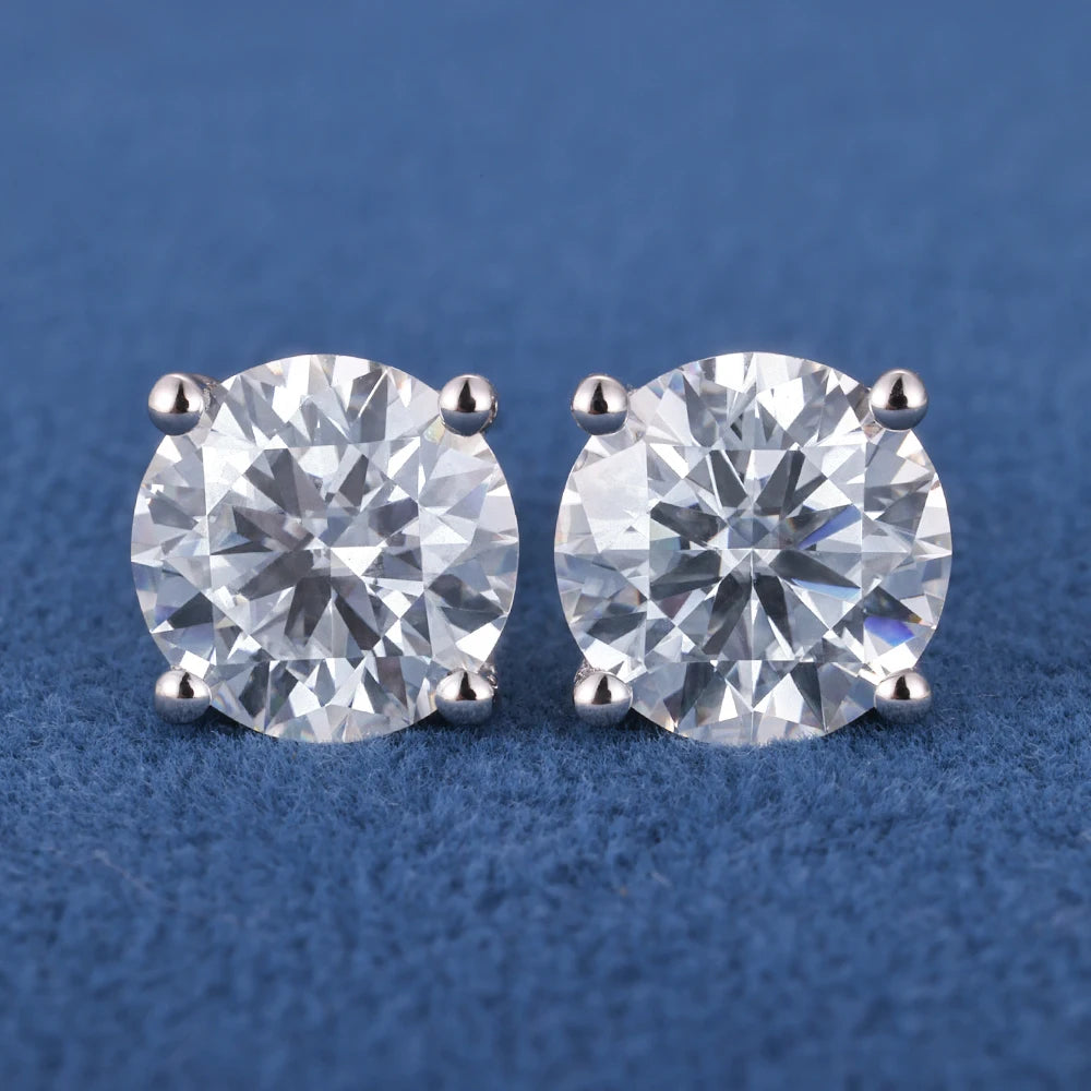 S925 Sterling Silver 10K 14K 18K Solid Gold VVS 0.5ct 1ct 2ct Round Brilliant Cut Moissanite Diamond Stud Earrings for Women Men