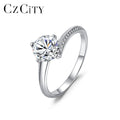 CZCITY Classic Design Engagement Diamond Moissanite 1Ct Lady Silver Design for Girl Woman Ring Luxury