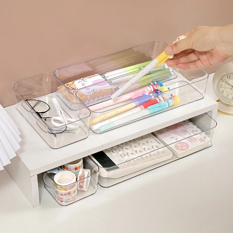 Versatile Drawer Organizer Set - Clear Plastic Trays and Dividers in 4 Sizes for Perfect Makeup and Kitchen Storage