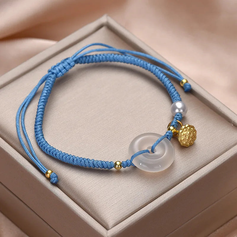 Natural Chalcedony Safety Buckle Hand-woven Female Pearl Lotus Bracelet