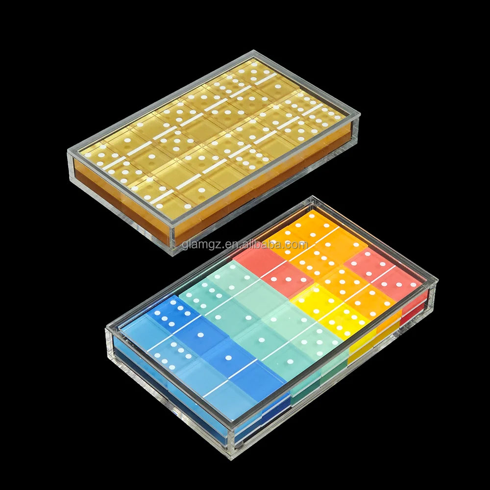 Double 12 Blue Blocks Custom Personalized Mat Box Display Clear Set Gold Holder Domino Game for Kids with Design