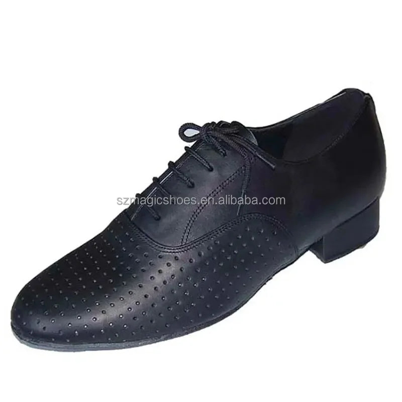 Personalized Leather Ballroom Dance Shoes Men Black Perforated