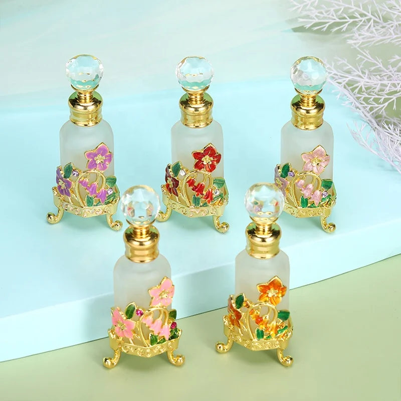 12ml Arab Patented Morning Glory Flower Metal Perfume Bottle Essential Oil Attar Glass Refillable Bottles Factory Outlet#12202