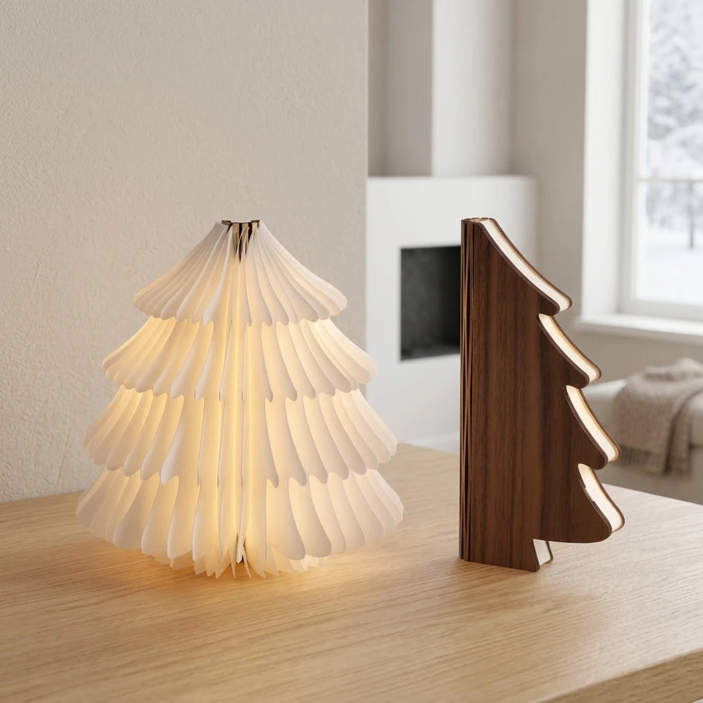 OEM Foldable Paper Lamp Night Light Rechargeable Bedroom Feature Crafted Black Walnut Wood Gift Box Set for Home Decor