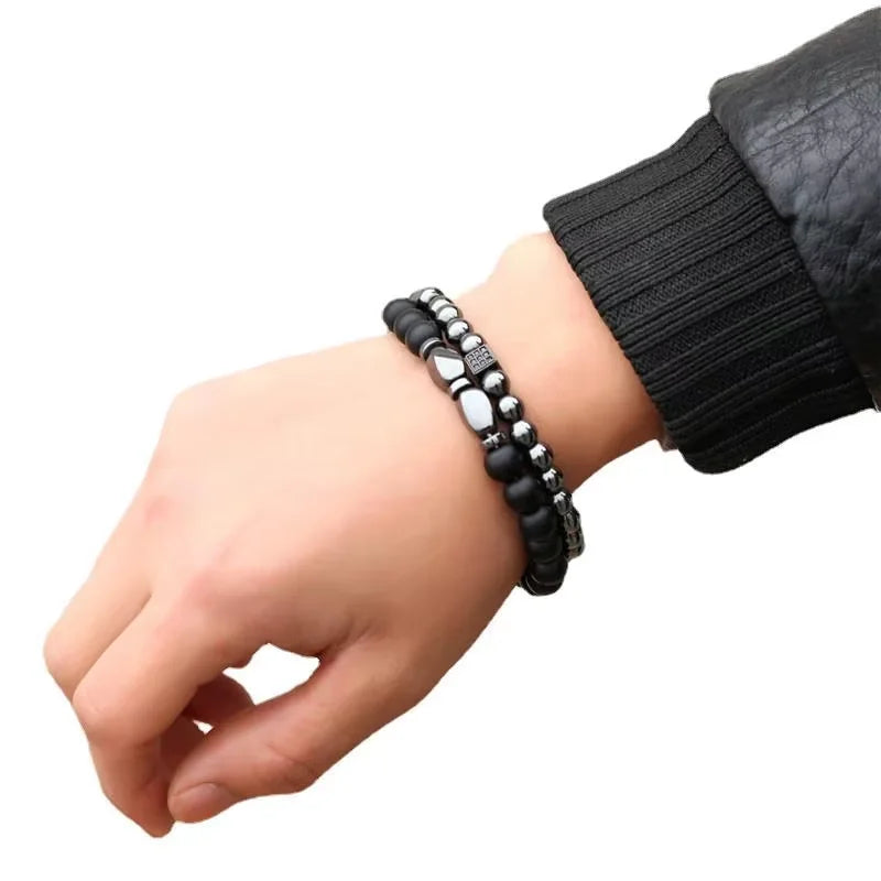 Hip-hop Micro Inlaid Zircon Dice Bracelet Set Cross Border Black Gallstone Elastic Bracelet for Boyfriend
