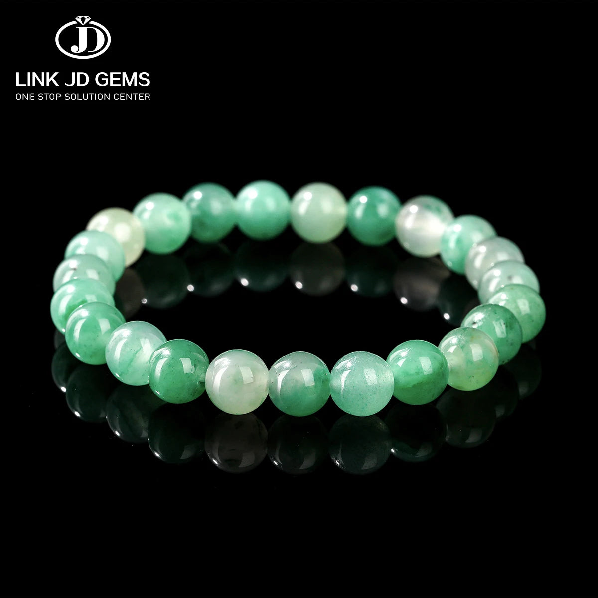 JD GEMS Semi Precious Round Stone Beads Elastic Bangle Natural African Green Dulong Jade Bracelet