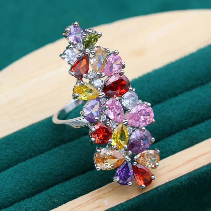 2022 New Amazing Multicolor Cubic Zirconia Gemstone Ring Alloy Material Women's Jewelry for Wedding or Party Gift