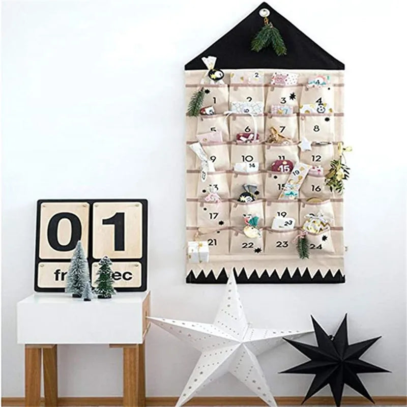 Luxury Christmas Advent Calendar Electric Santa-Shaped Wall Hanging Bag Candy-Style Xmas Countdown Decoration for Home Wedding