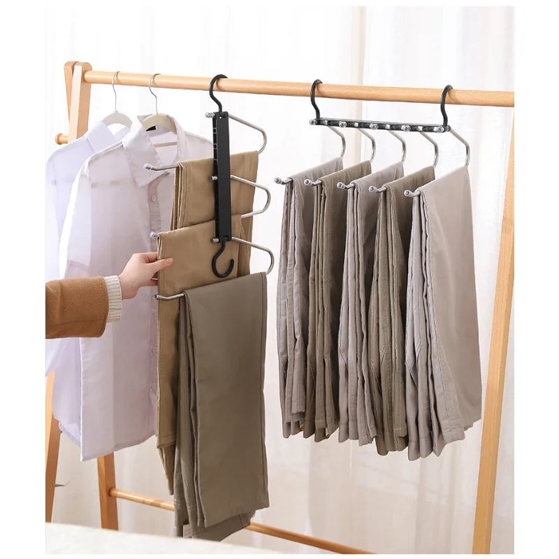 5-in-1 Clothes Rack Multi-function Stainless Steel Pants Rack Folding Clothes Rack Magic Telescopic Seamless Pants Clip