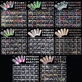 2024 New Arrival 3D 24 Grids Heart Crystal AB Planet Nail Decoration Bear Snake Nail Charm Rhinestone Gold Silver Colors Alloy