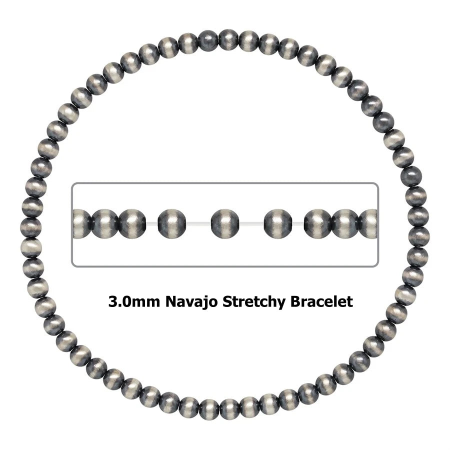 Trendy Navajo Pearl Bracelet Wholesale No Break Jewelry Stretchy S925 Brushed Silver Beaded Bracelets