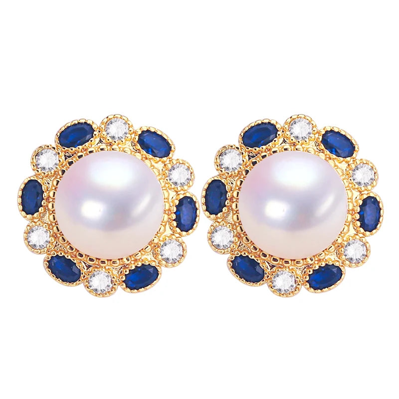 Wholesale 18K Gold Plated Freshwater Pearl Earrings with Zircon Elegant Women's Jewelry